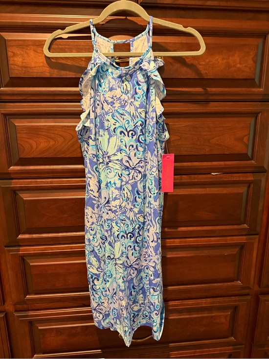 Lilly Pulitzer Dresses & Skirts - Lilly Pulitzer Blue and White Printed Ruffle Halter Dress